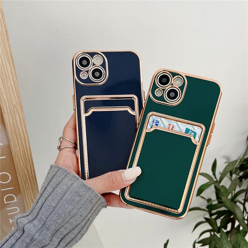 Luxus Goldbeschichtung Kartenfach Handyhülle für iPhone 13 12 11 Pro Max XR XS Max X 7 8 Plus Brieftasche Weiche Silikon Stoßfeste Hülle