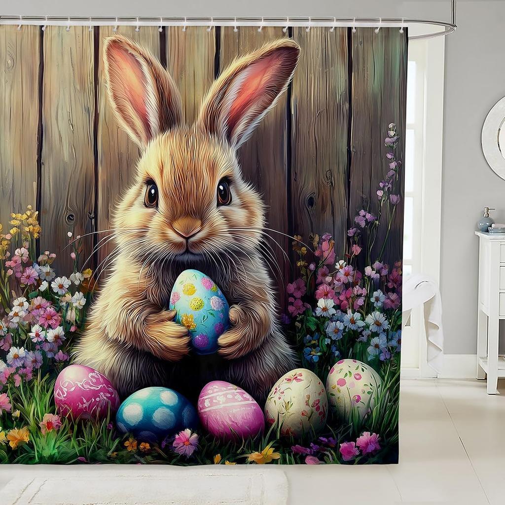 Boys Girls Pig Bath Curtain Cartoon Pigs Shower Curtain Kids Cute Farm Animal Bathroom Shower Curtain Set Butterfly Sunflower