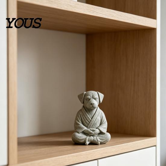 Waterproof Garden Ornament 3D Printed Meditating Dog Statue, Cute Zen Puppy Sculpture, Retro Desk Unique Table Decoration Decor for Home & Office,