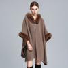 Cappotto a mantella con cappuccio oversize da donna con colletto in pelliccia sintetica di coniglio Rex Caldo invernale in misto lana Cardigan aperto sul davanti