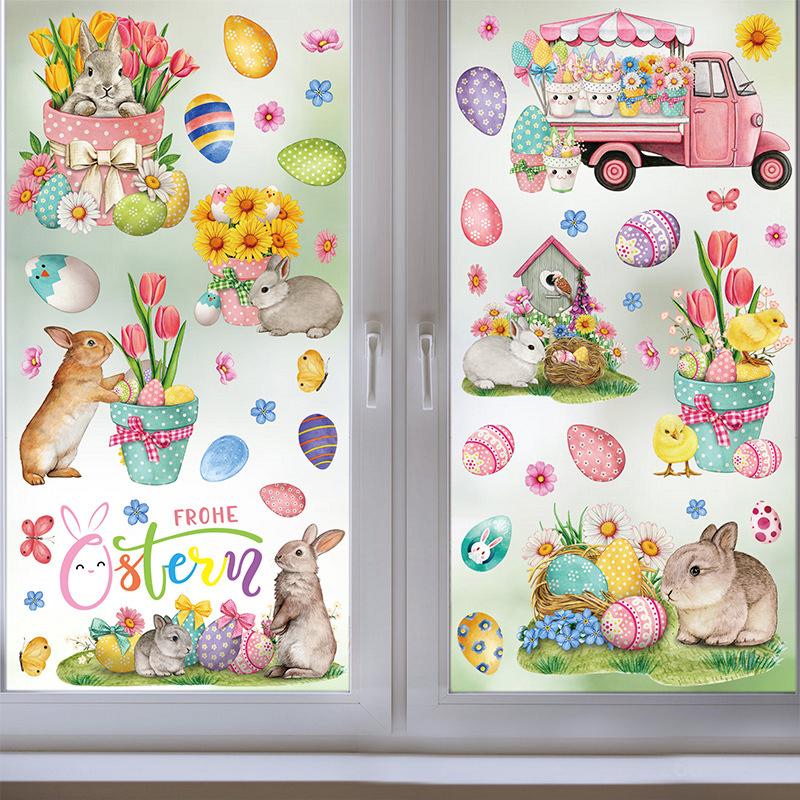 9 ks velikonoční samolepky na okno Happy Easter Bunny Window Clip for Glass Dveře