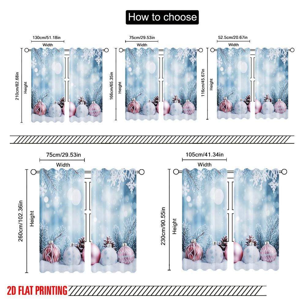 2pcs,2D Plane Printing Curtains Roller Blinds Christmas Ornaments Snowflakes Pinecones (3) Durable 100% Polyester Fabric