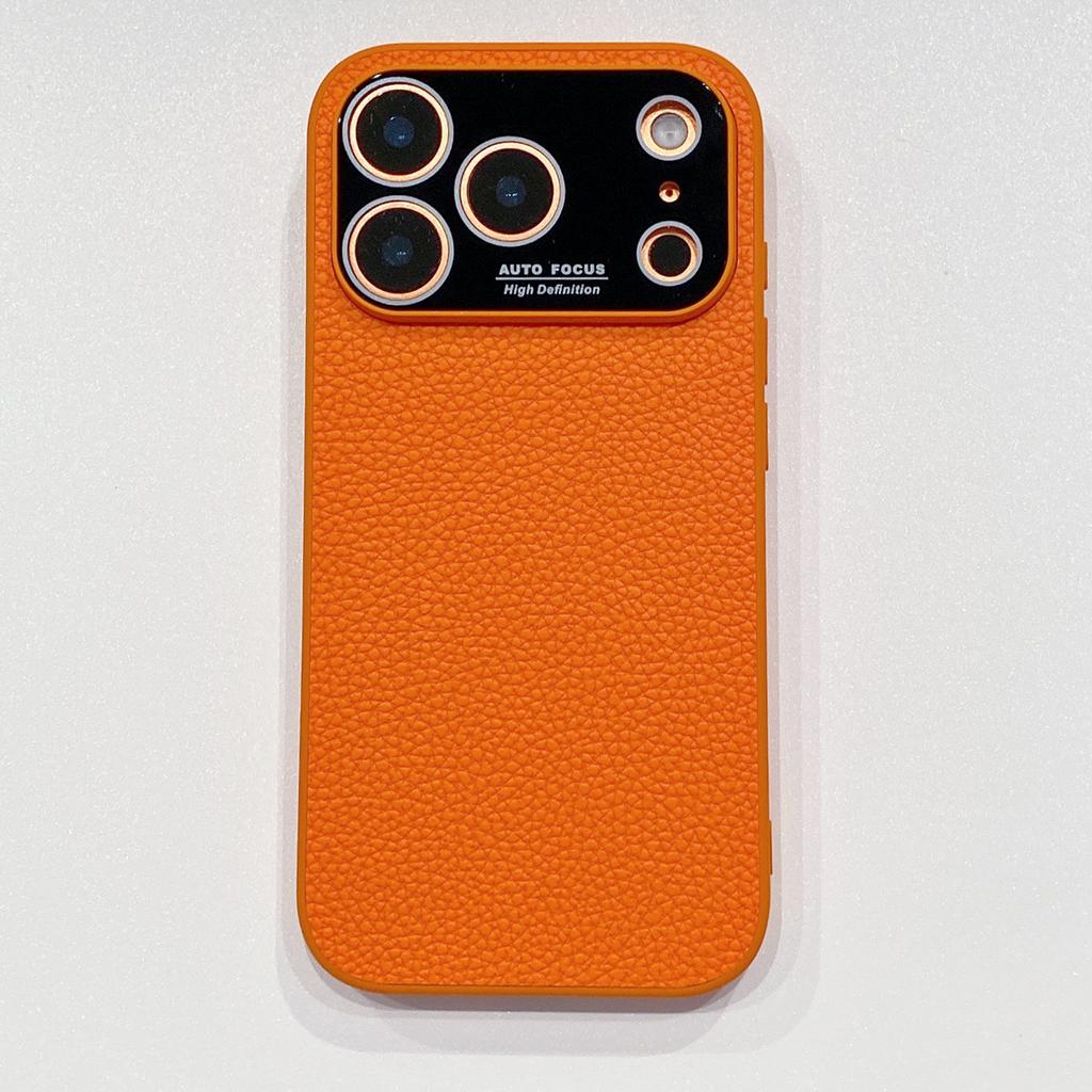 Applicable to iPhone17 mobile phone case plain leather lychee pattern Apple 16pro creative second change 15 advanced sense protective case