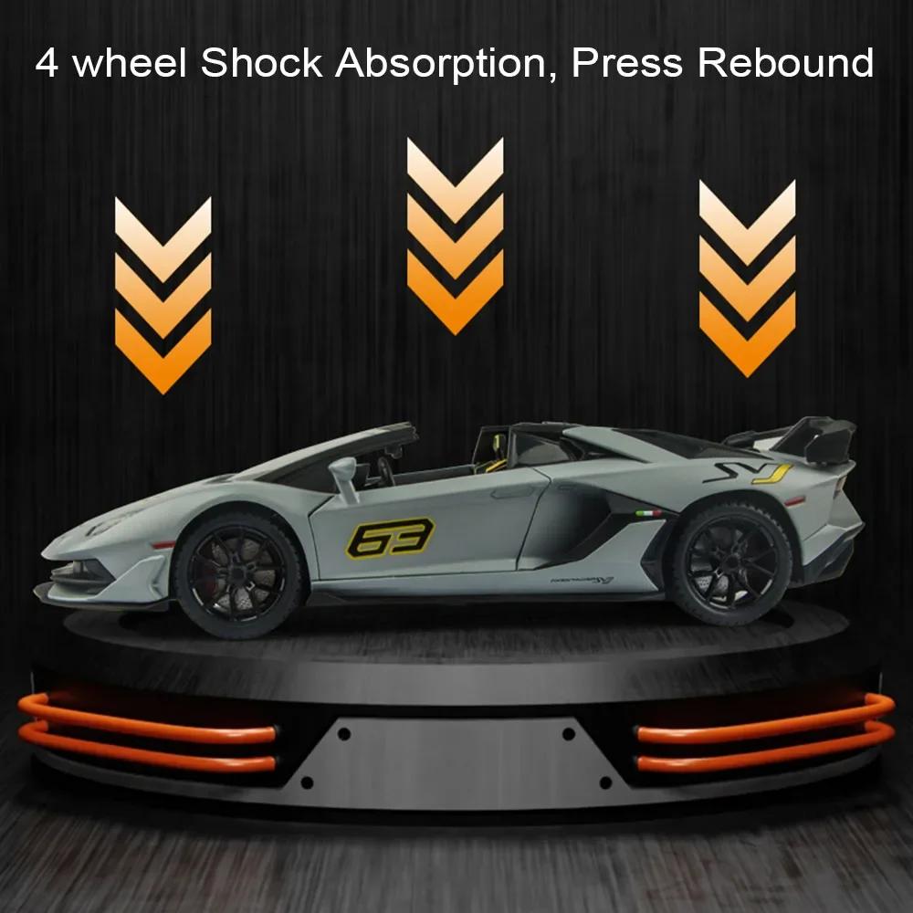 1:24 Aventador SVJ63 Revuelto Toy Car Model Alloy Diecast Sound Light Pull Back Doors Opened Vehicles Models Toys Collection