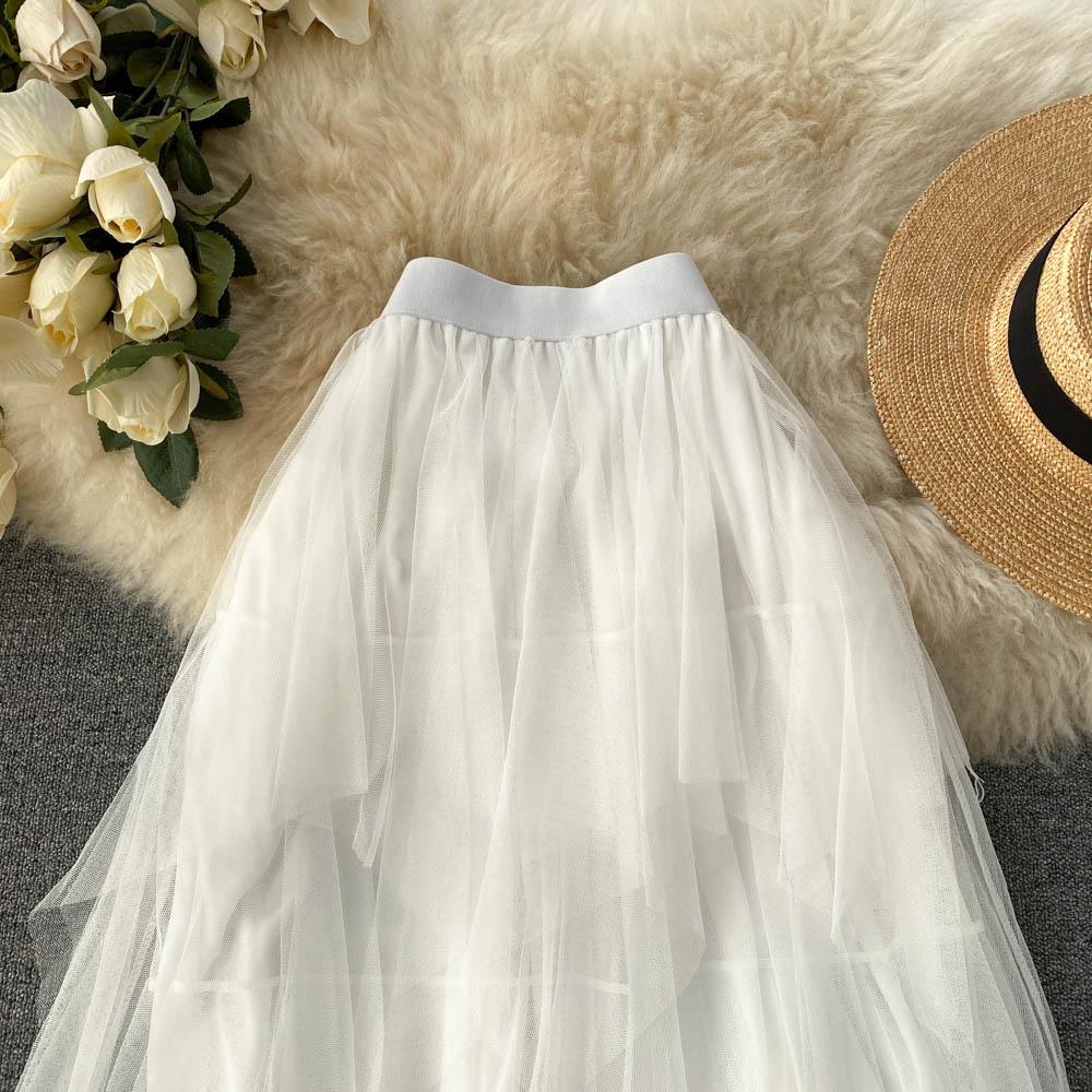 Irregular High Waist A-Line Mesh Skirt Spring And Summer Korean Cake Skirt Fluffy Skirt Fashion