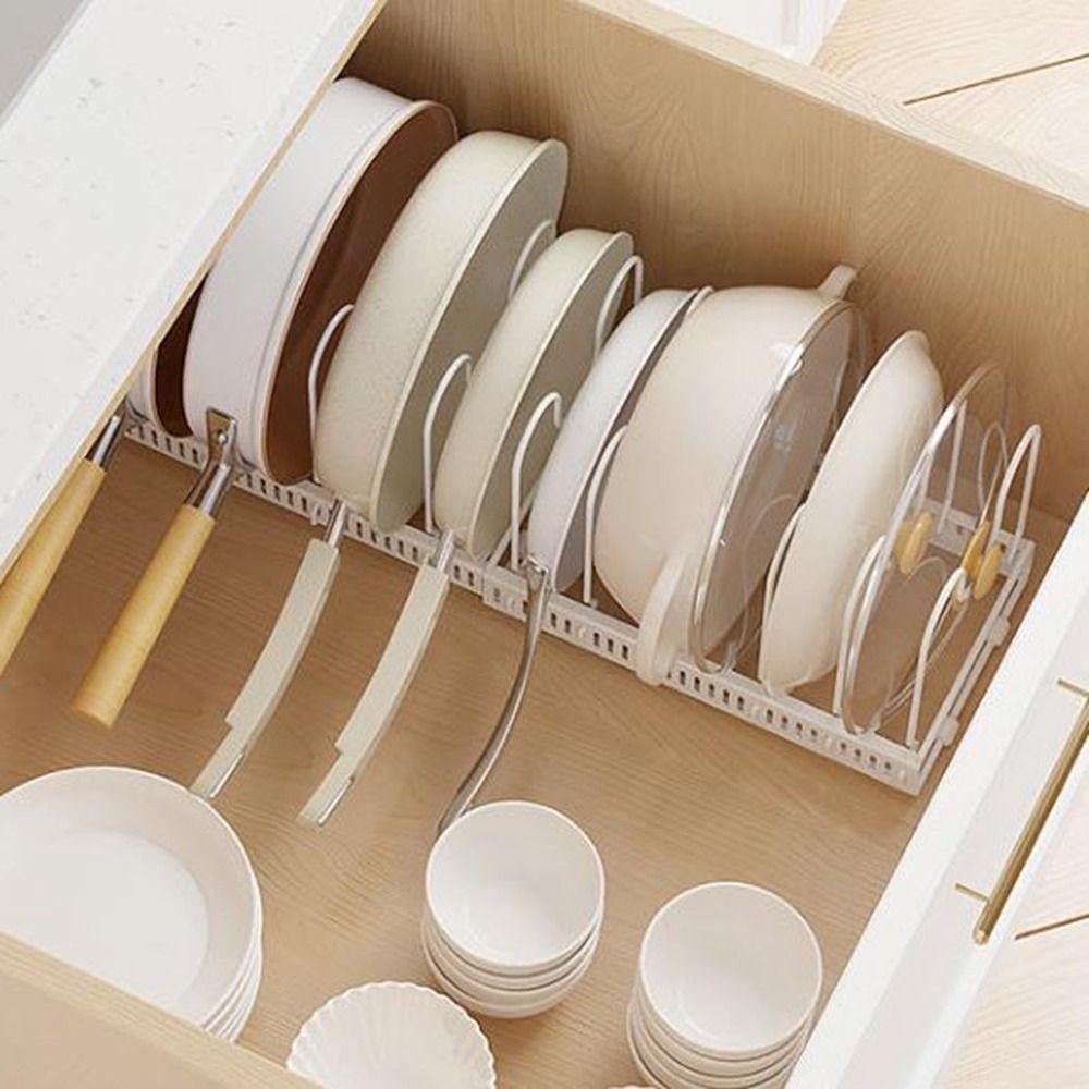 Carbon Steel Dish Drain Rack Adjustable Pot Lid Organizer Practical Kitchen Utensils Rack  Pantry