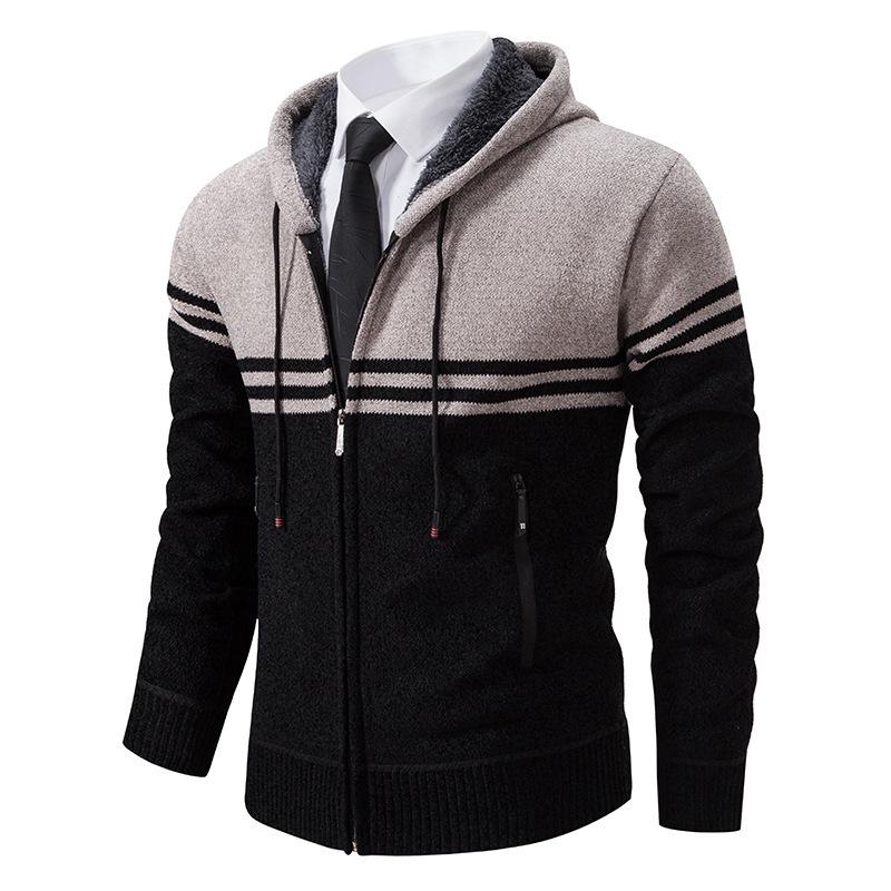 Men's Color Block Striped Hooded Cardigan Sweater - Plus Size Knitwear for Autumn & Winter