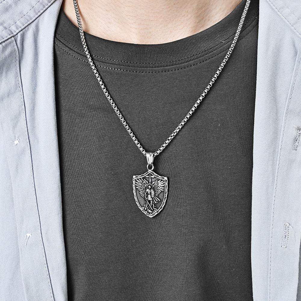 Fashion Simple Arch Angel St.Michael Men's Necklaces Stainless Steel Pendant Chain Amulet Vintage Women Jewelry Gifts