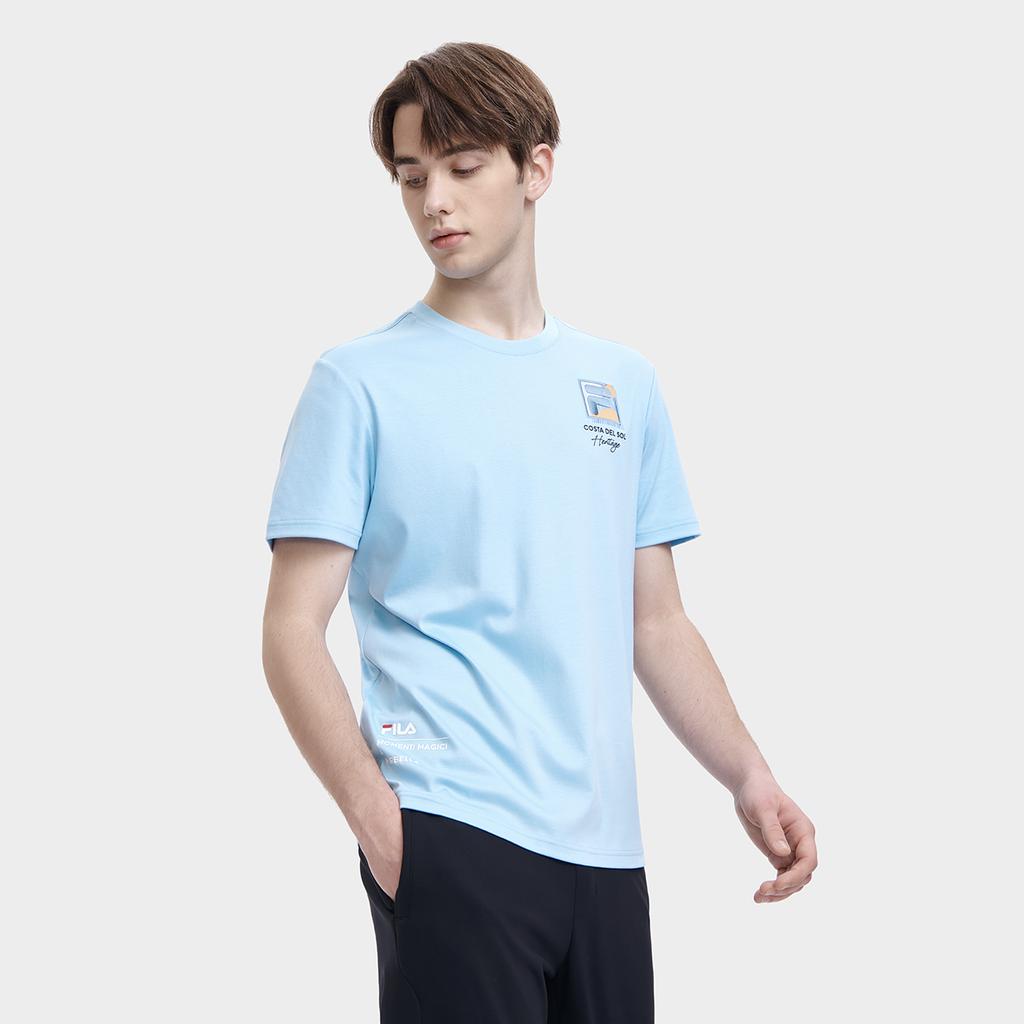 Fila Heritage Logo Letter Print American Vintage Casual Round Neck Short Sleeve T-Shirt Men Tops Tiffany-Blue F11M328104F-LB