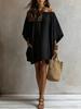 New hot-selling off-shoulder cotton and linen dress women's loose bat sleeve pocket medium and long vacation dress