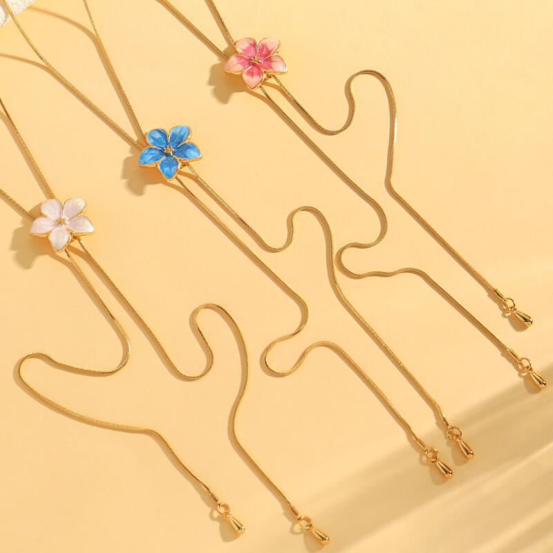Bohemian Colorful Dripping Oil Flower Necklaces for Women Girls Simple Vacation Pulling Collarbone Necklaces Jewelry Accessories