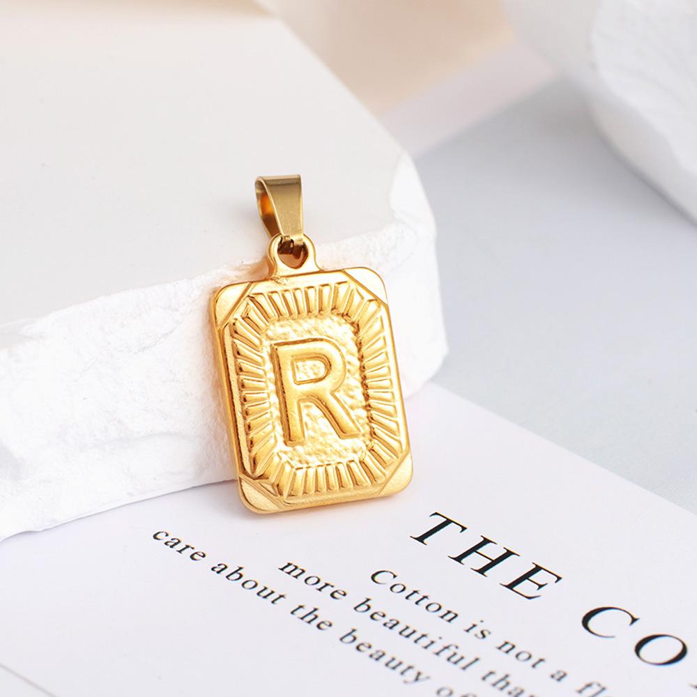 New Electroplated Square Copper Plate English Letter Pendant - Handmade Gold Medal Design.