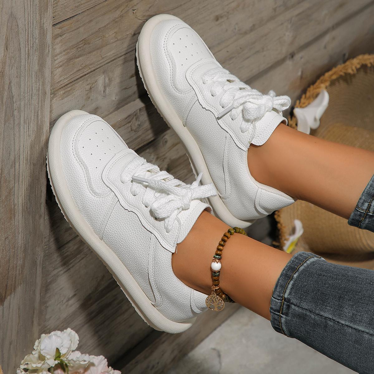 

Модные женские кроссовки Весна Осень Новые на шнуровке Плоские туфли на платформе Мягкие Нескользящие С круглым носком Уличные кроссовки Женские Zapatos De Mujer 40 белый