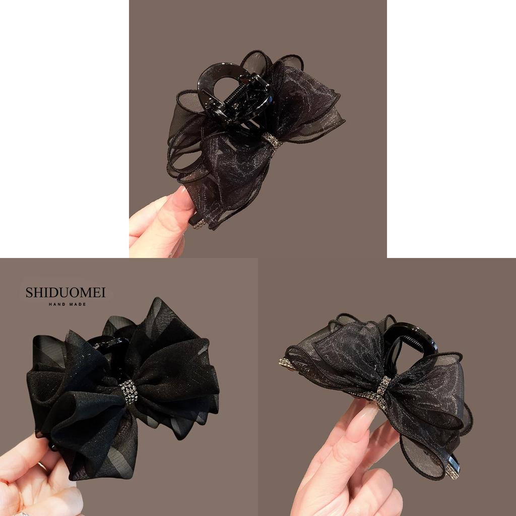 Super Fairy Net Fabric Bow Hair Clip With Water Diamond Clasp For Womens Fashion Styling