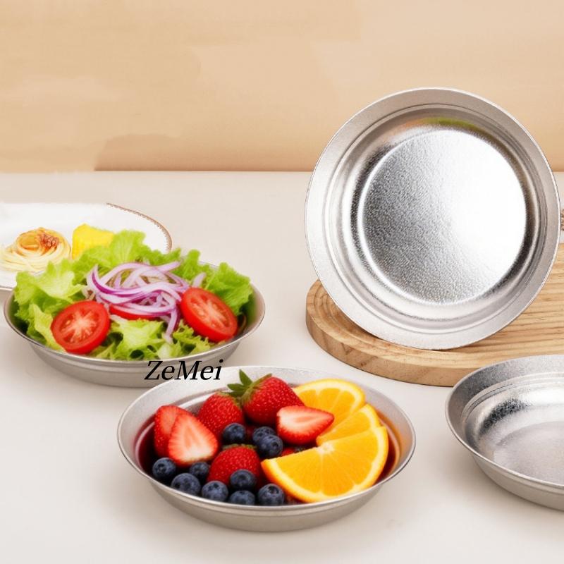 Pure Titanium Circular Dinner Plate,Silver Heat-Resistant Home Fruit Plate 20 cm Dinner Dishes Grill Tray Tableware,Kitchenware