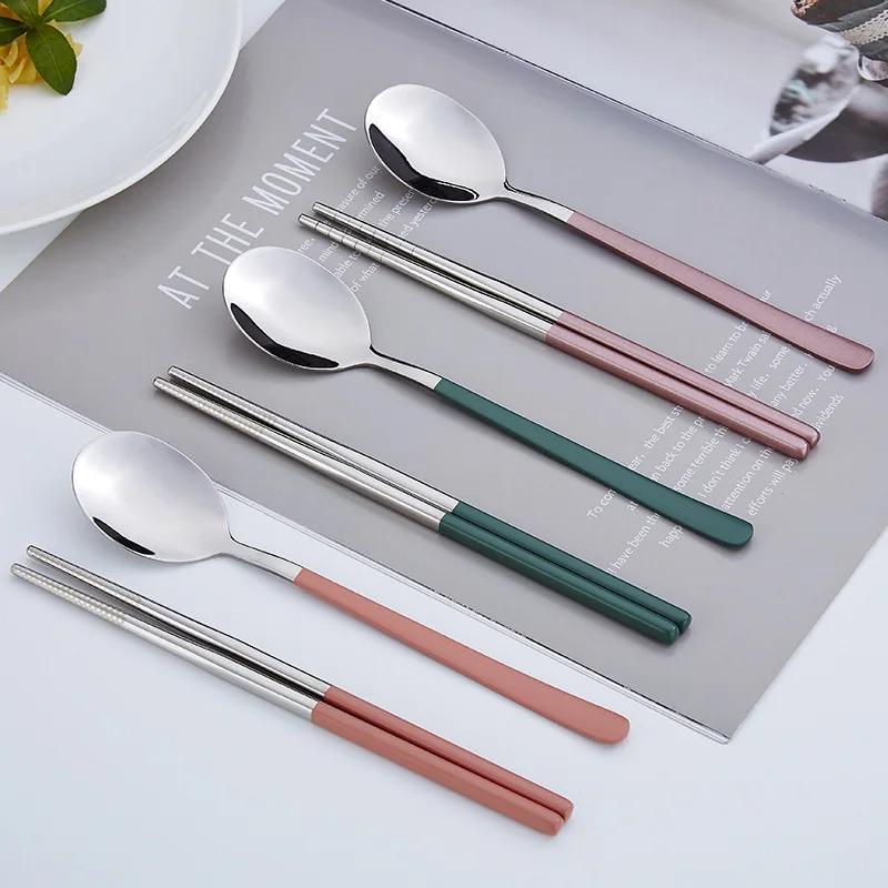 BEPAN 304 Stainless Steel Portable Tableware Set Chopsticks Spoon Outdoor Korean Single Tableware