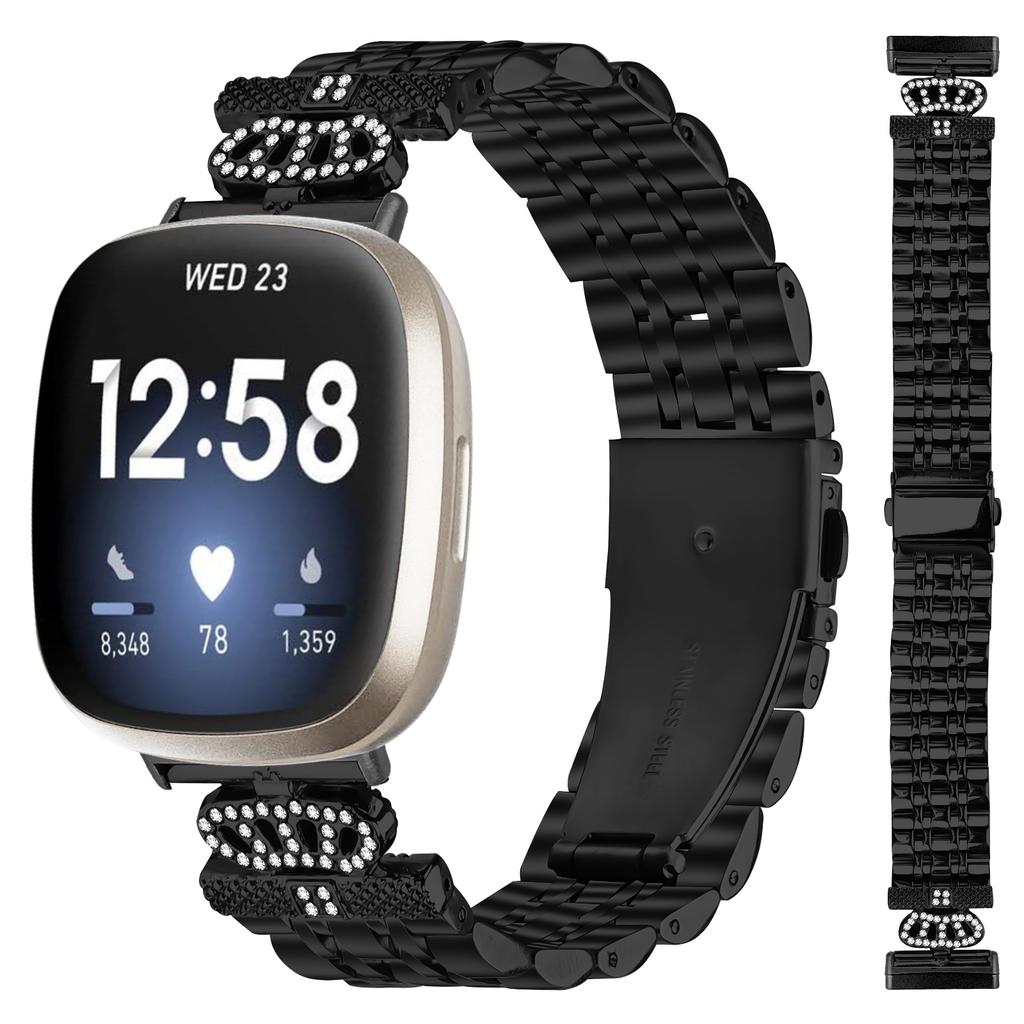 For Fitbit Versa 3/Sense Watch Band 7-Bead Rhinestone Crown Stainless Steel Strap