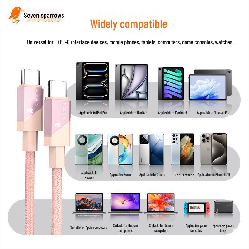 Rose Gold Braided 60W Fast Charging Cable for Huawei/Xiaomi