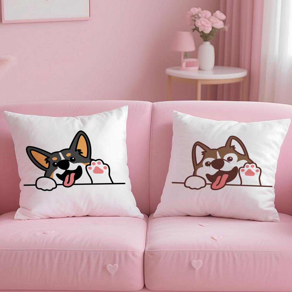 Cushion Cover Cute Dog Waving Paw Plush Fabric Soft Double-Sided Printed Sofa Warm Winter Home Gift Pillow Case