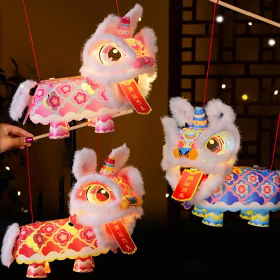 Lion Dance Lantern Handmade Chinese Traditional Lion DIY Crafts Spring Festival Handheld Lantern for Chinese New Year Mid-Autumn Festival Home Decor