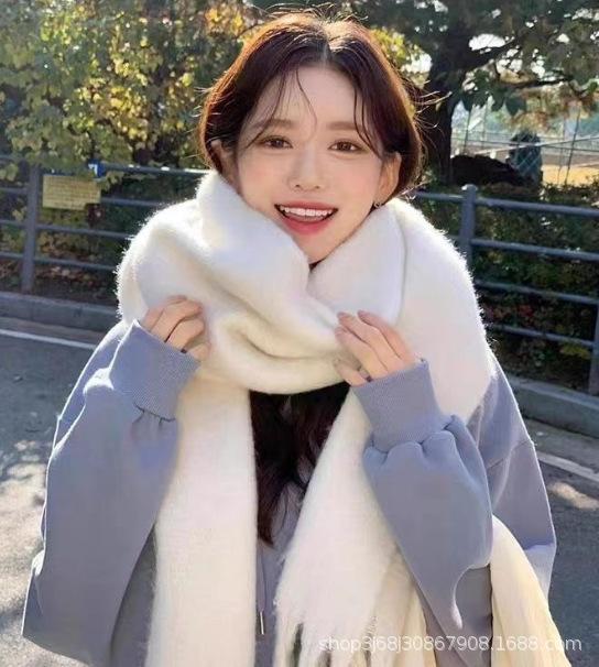 Iceland sea salt blue scarf women's autumn and winter new mohair solid color versatile scarf warm imitation cashmere shawl