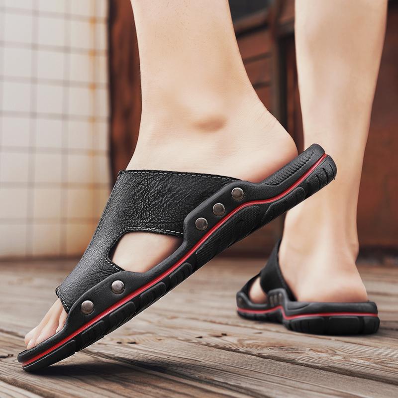 Pánské pantofle široké dlaně sandály venkovní letní černé ploché sandály s otevřenou špičkou plážová obuv pro otce plus size