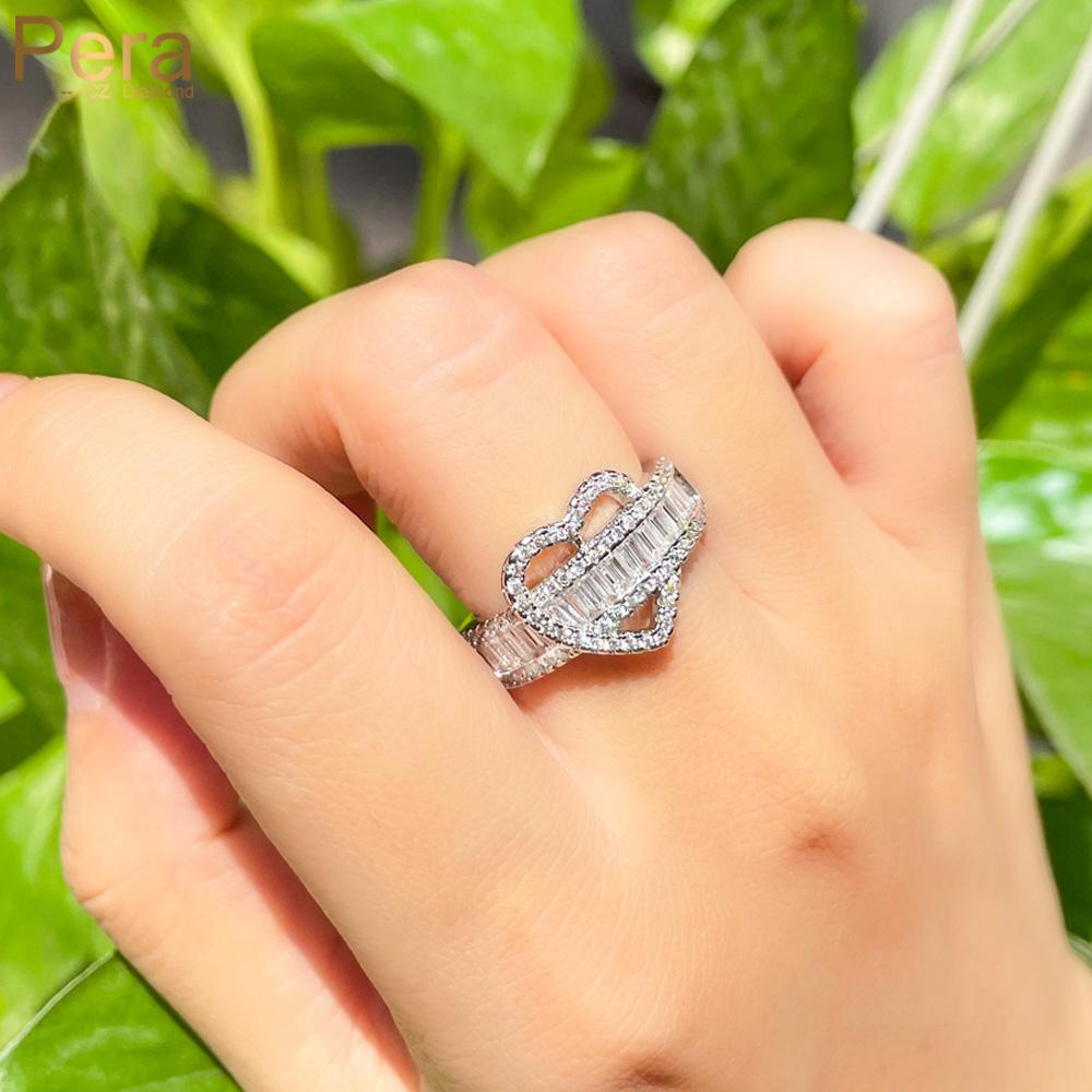 CMM Schmuck Exquisiter Liebesherzförmiger Silberfarbener Zirkonia Öffnender Verstellbarer Ring für Liebhaber Schmuck Geschenk