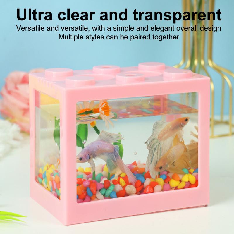 1Pc Home Block Fish Tank Fighting Fish Tank Small Desktop Mini Fish Tank Stackable Creative Design Aquarium