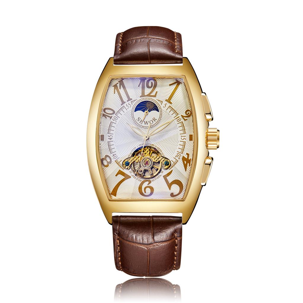 Men'S Mechanical Watch Waterproof Wine Barrel Type Hollow Belt Men'S Watch Personality Social Guy Men'S Watch