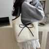 Fashion Color Blocked Bow Decoration Women Casual Woven Tote Bag For Daily Use