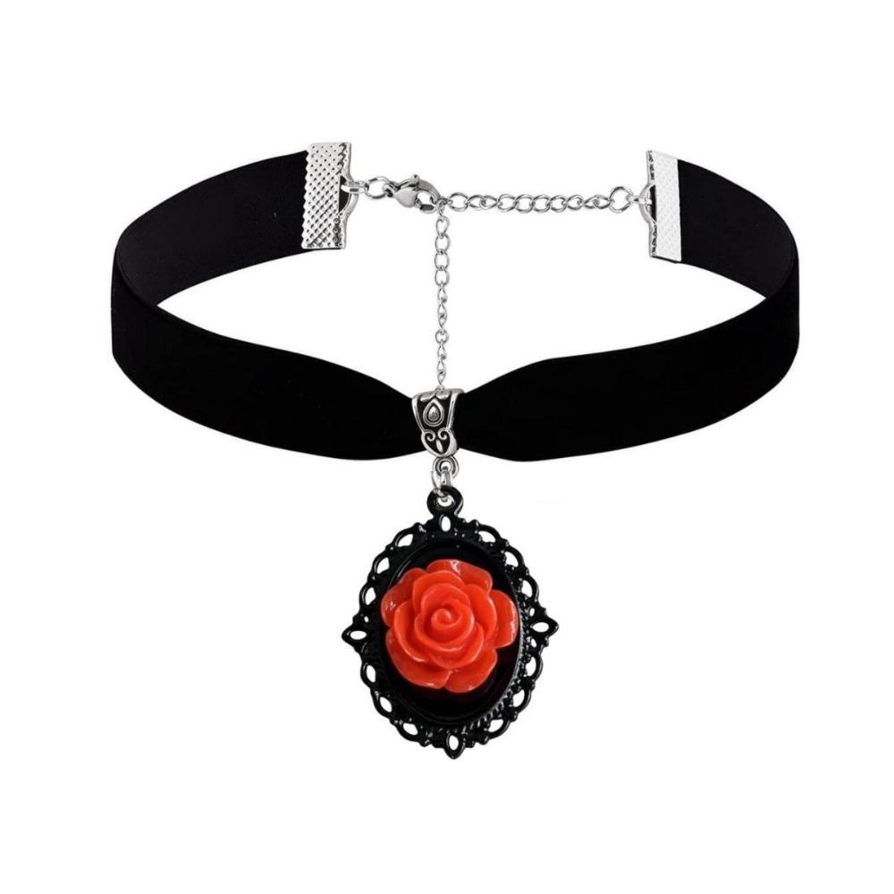 Gothic Temperament Oval Lacework Purple Rose Flower Resin Pendant Velvet Collar Necklace for Women Men Hallowmas Jewelry Gifts