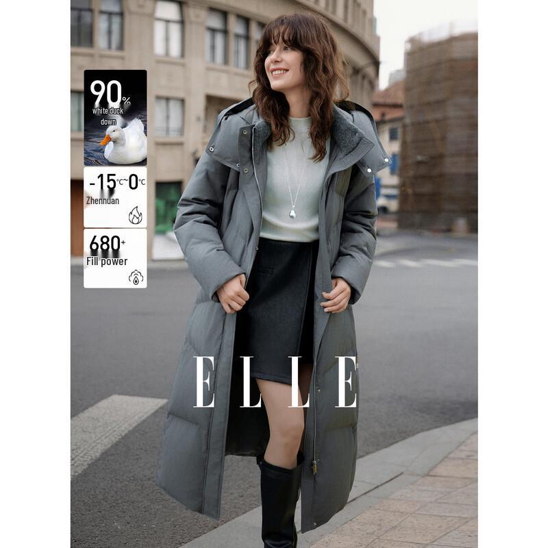 ELLE Women's Long Hooded Down Jacket
