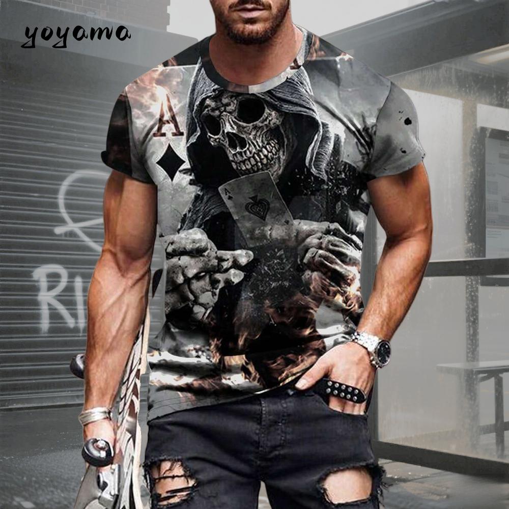 Men's T-shirt with Skull Pattern 3D Print. Summer Retro Casual Sports Short-sleeved Adult Quick-drying and Breathable Clothing.
