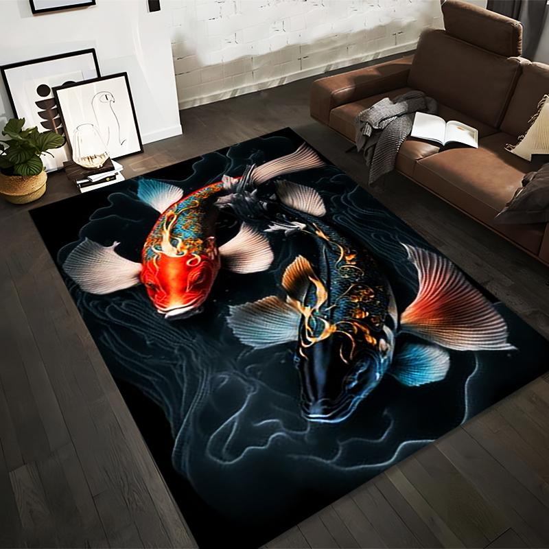 

Colorful Koi Fish Design Carpet with Artistic Fluid Patterns Black Suitable for use as an anti-slip for living room bedroom sofas 40x60cm( 15x23in )