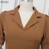 ZANZEA Women Elegant Turn Down Collar Casual Short Sleeve Pleated Dress