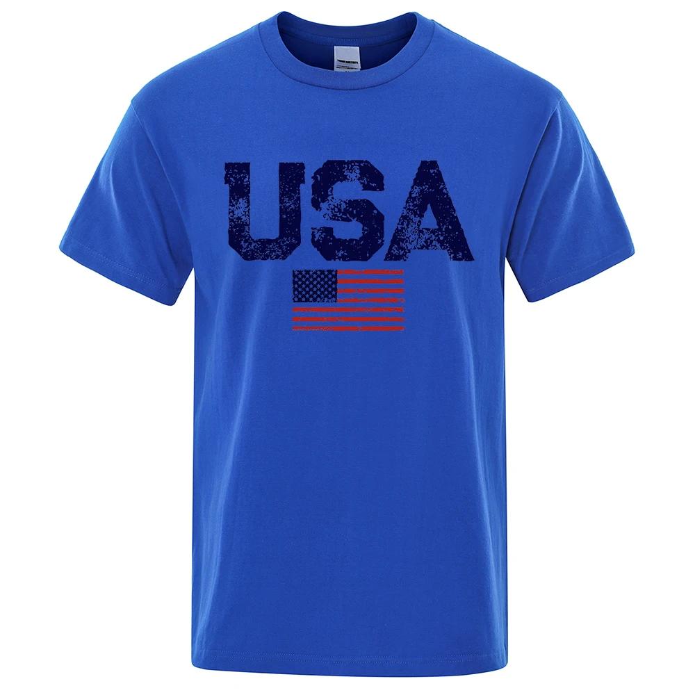 Vintage Usa Flag Street Print Pánská trička Hip Hop Street Tričko Léto Neformální Bavlněné topy velké velikosti Prodyšné trička