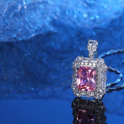 New 100% 925 Sterling Silver Created Moissanite Necklace Sparkling Pink Diamond Pendant Gemstone Wedding Party Fine Jewelry
