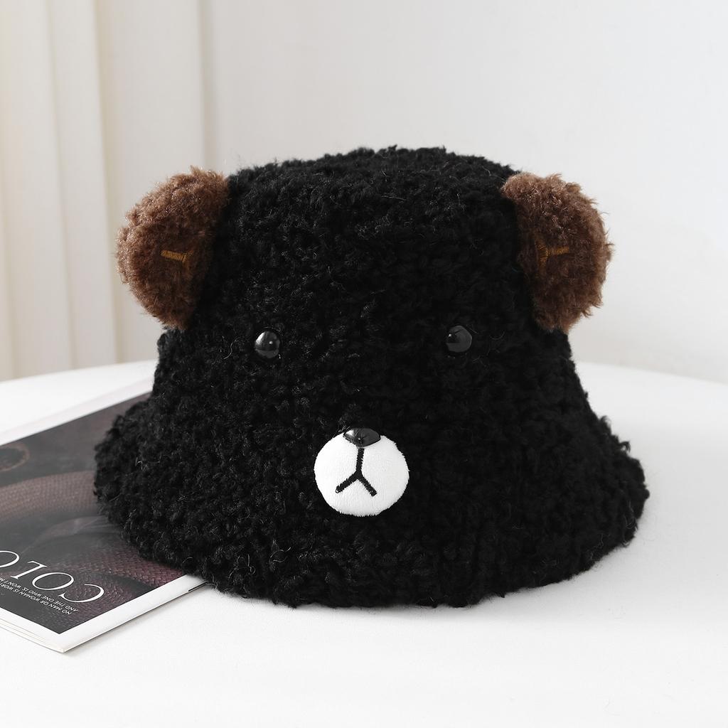 Winter warm cute bear ears plush bucket hat thickened foreign gas cold cartoon big head circumference versatile basin hat