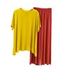 Women's Loose Casual Round Neck Short Sleeved T-shirt Long Pants Set Solid Color Pajamas