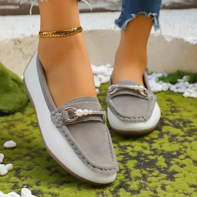 Fashion Spring and Autumn New British Style Lazy One-foot Slip Single Shoes Metal Buckle Soft Sole Flat Comfortable Loafers