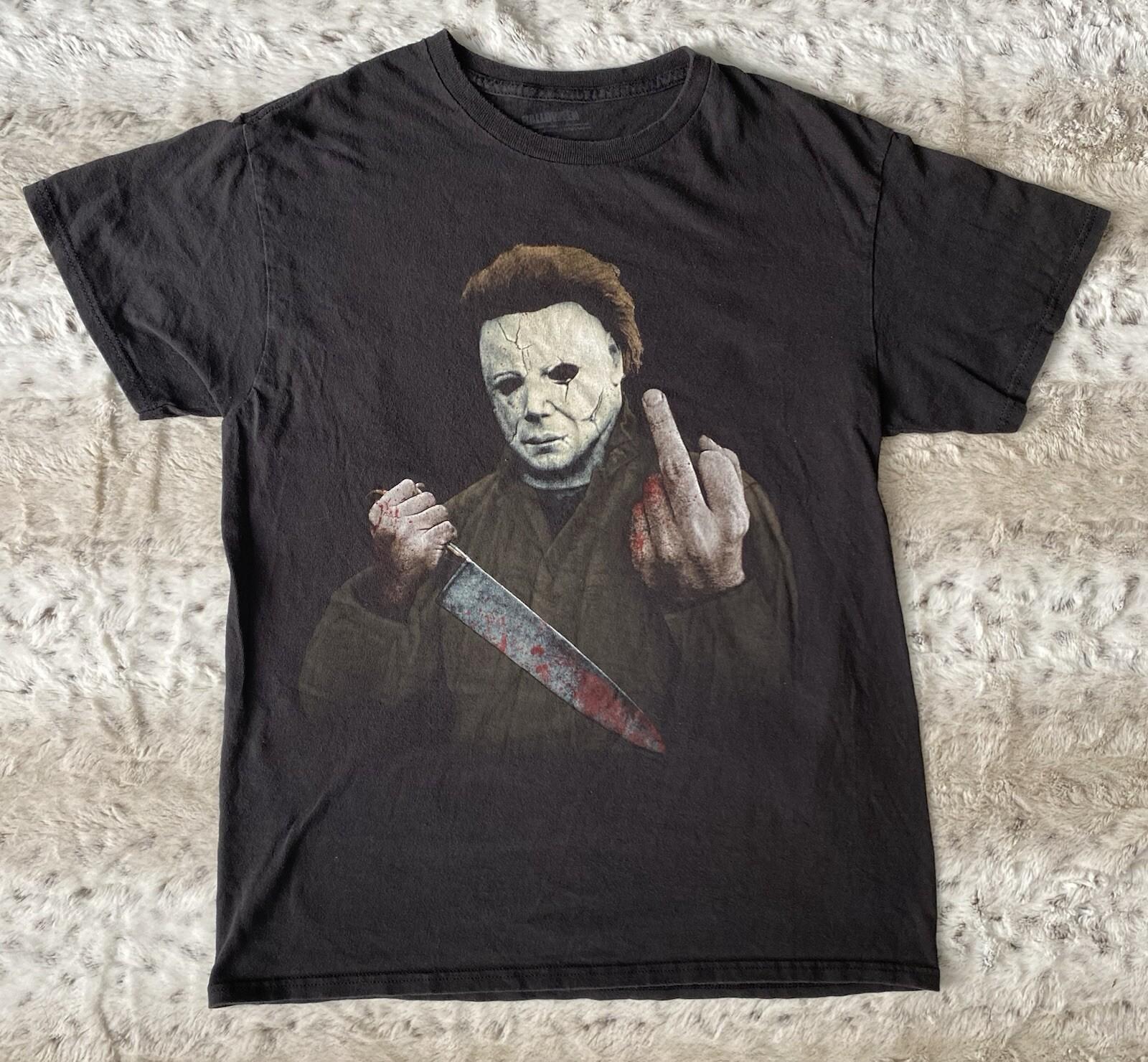 Halloween Michael Myers Black Shirt T-shirt Middle Finger Horror Scary Size M XXXXL