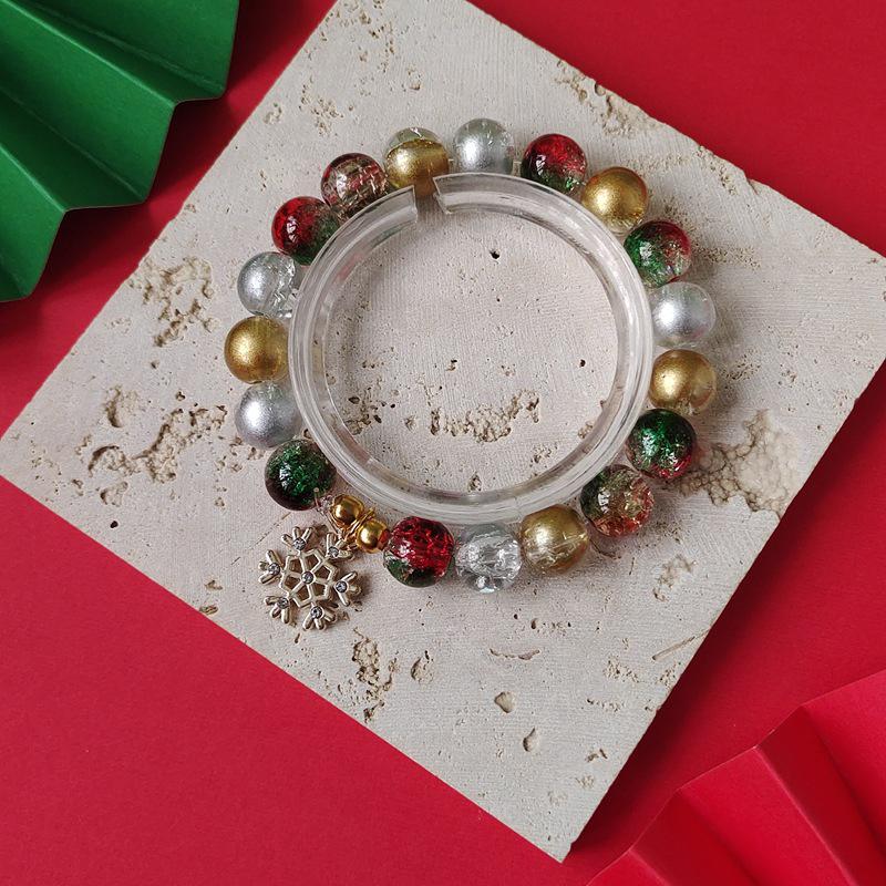 Christmas Diamond Santa & Snowflake Glass Bracelet: Stylish & Versatile Holiday Accessory.