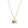 European-American Fresh Plant Series: Lemongrass & Strawberry Bow Pendant Necklace, Clavicle Chain Copper.