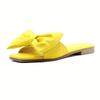 Women's Bowknot Flat Slippers, Solid Color Square Open Toe Non Slip Slides Shoes, Versatile Indoor & Outdoor Slippers