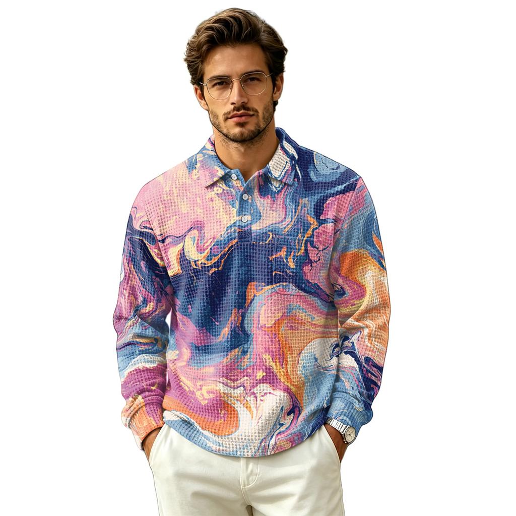 Herren Pullover Langarm Oberteil mit Kragen und Tasche, Herbst Outdoor Freizeit Bedrucktes Hemd