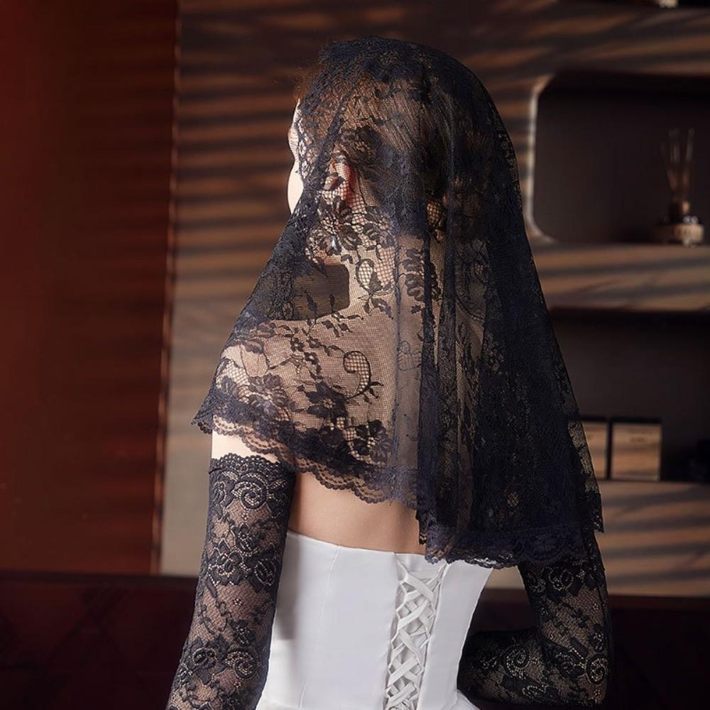 Flower Wedding Lace Shawl Hollow Bride Head Gauze Temperament Veil Prayer Shawl  Church