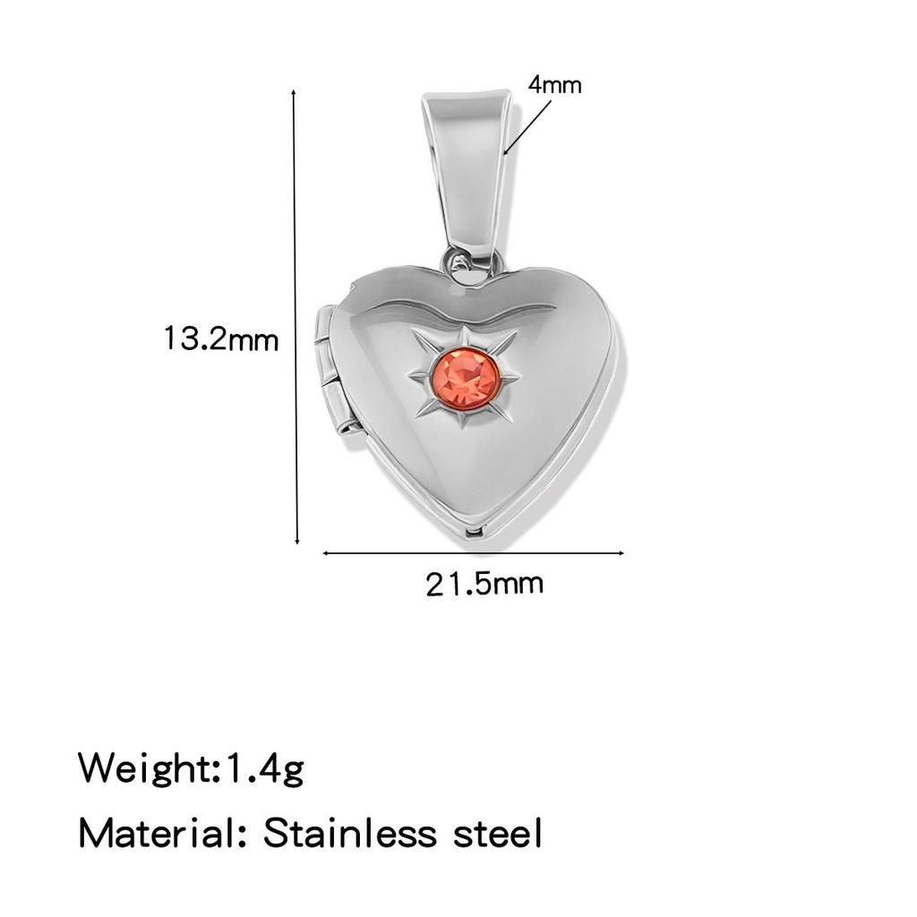 18K Gold-Plated Zirconia Heart Necklace Pendant with Birthstone, Stainless Steel, European & American Simple Design.