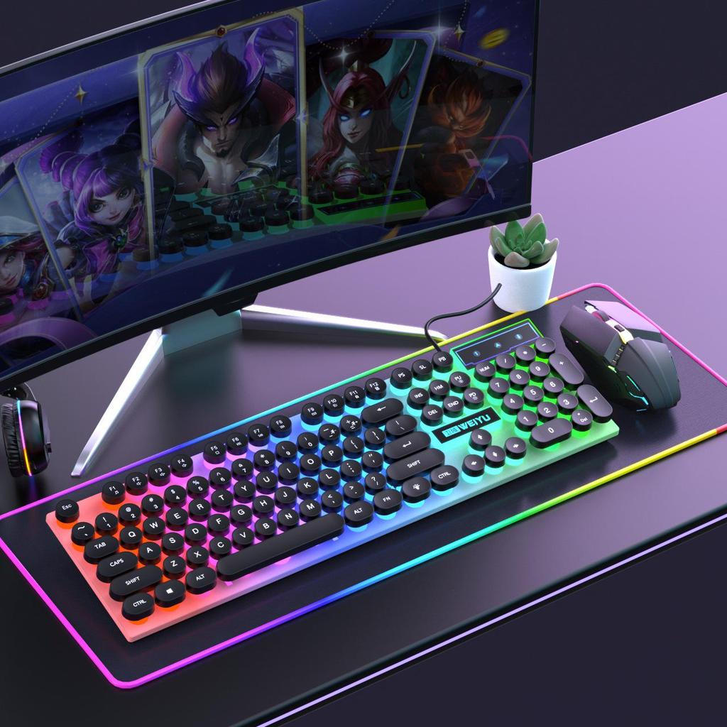 Retro Punk Mechanical Wired Keyboard & Mouse Set for Gaming and Office