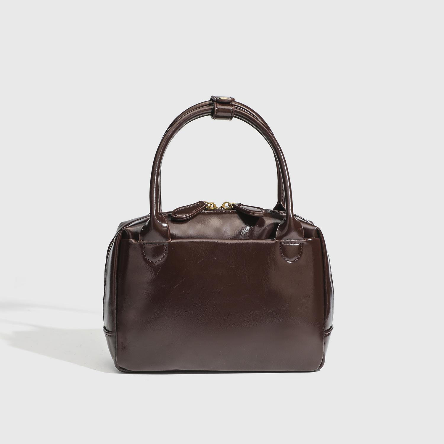 

Новая простая и модная Бостонская маленькая квадратная сумка Французская ретро сумка для боулинга женская сумка через плечо кофейный