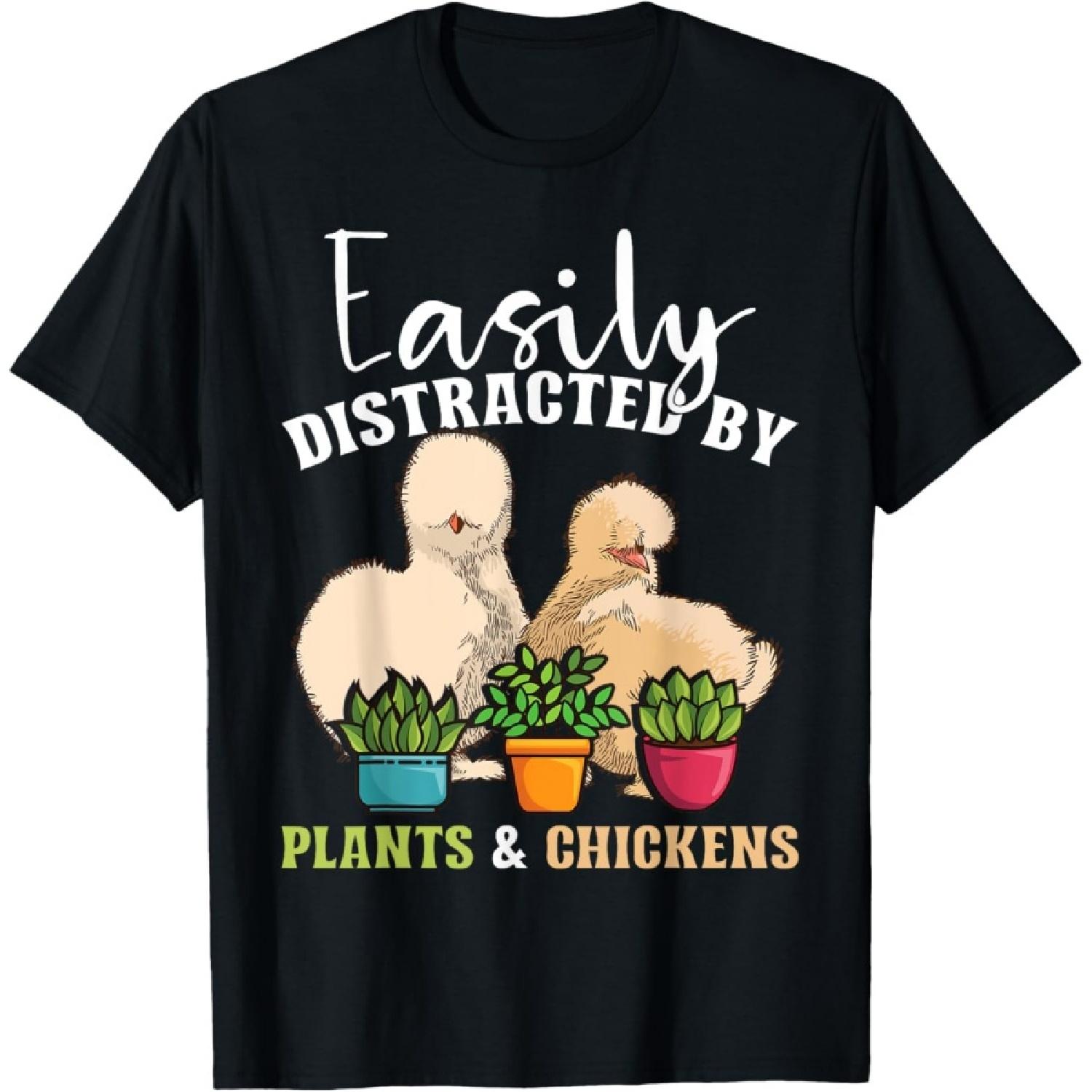 Easily distracted by plants & chickens _ Silkie Chicken T-Shirt S